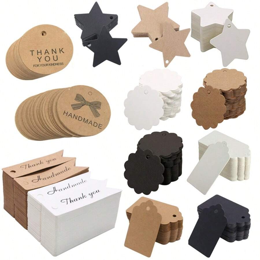 100 Piezas/pack Etiquetas De Ropa Con Forma De Corazón/redondas/florales, Colores Marrón/blanco/negro Opcionales, Se Utiliza Para Ropa, Cocina, Horneado, Etiqueta En Blanco