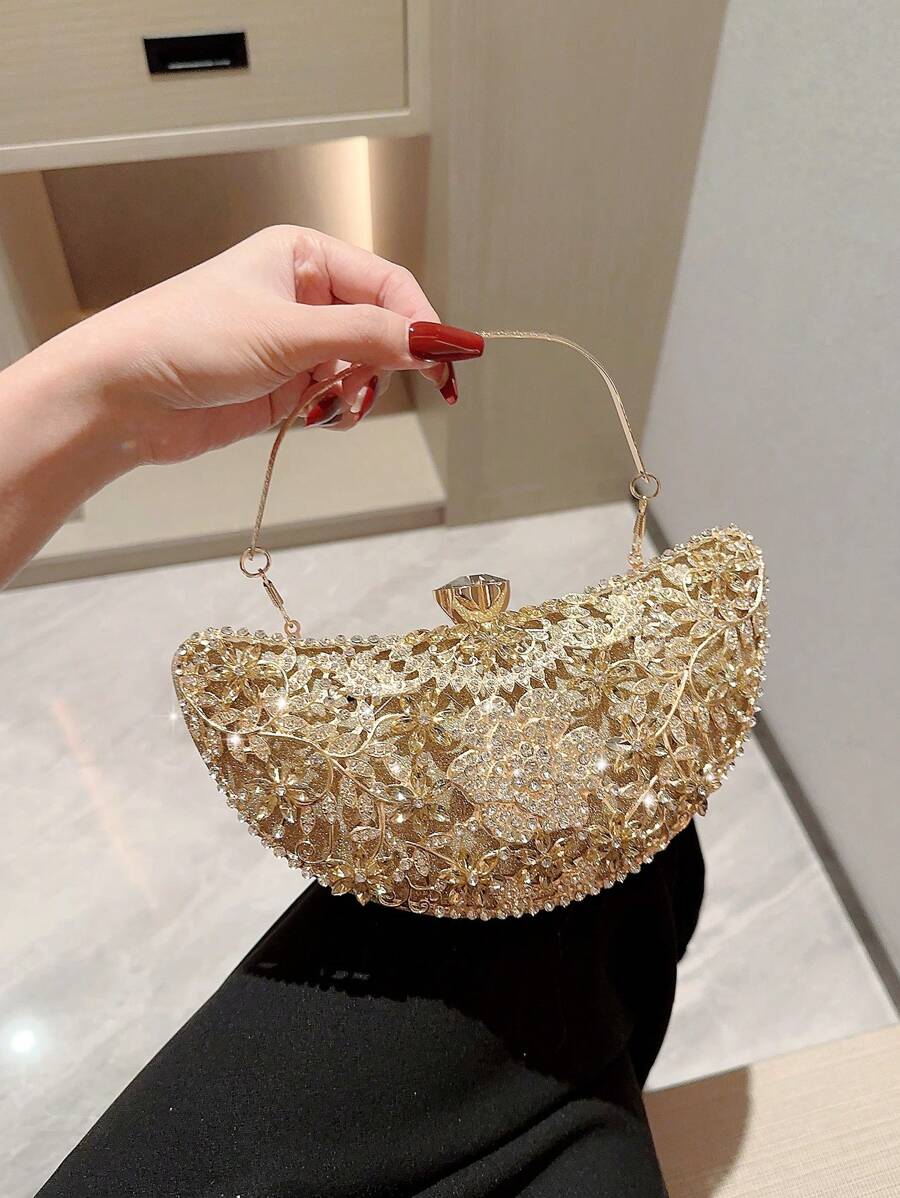 Moonlit EveBag Luxurious Rhinestone Evening Clutch Bag For Women, Shiny Box-Shaped Party Prom Handbag For Formal Events