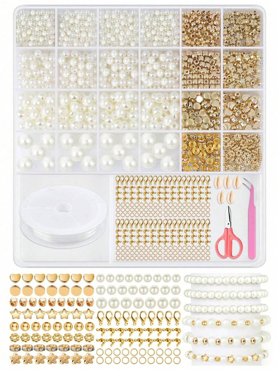 890pcs Bracelet, Necklace, Hair Accessories, Charm DIY Pearl Jewelry Making Kit, Adult Craft Beading Supplies, Birthday Party, Valentine's Day, Christmas Gift