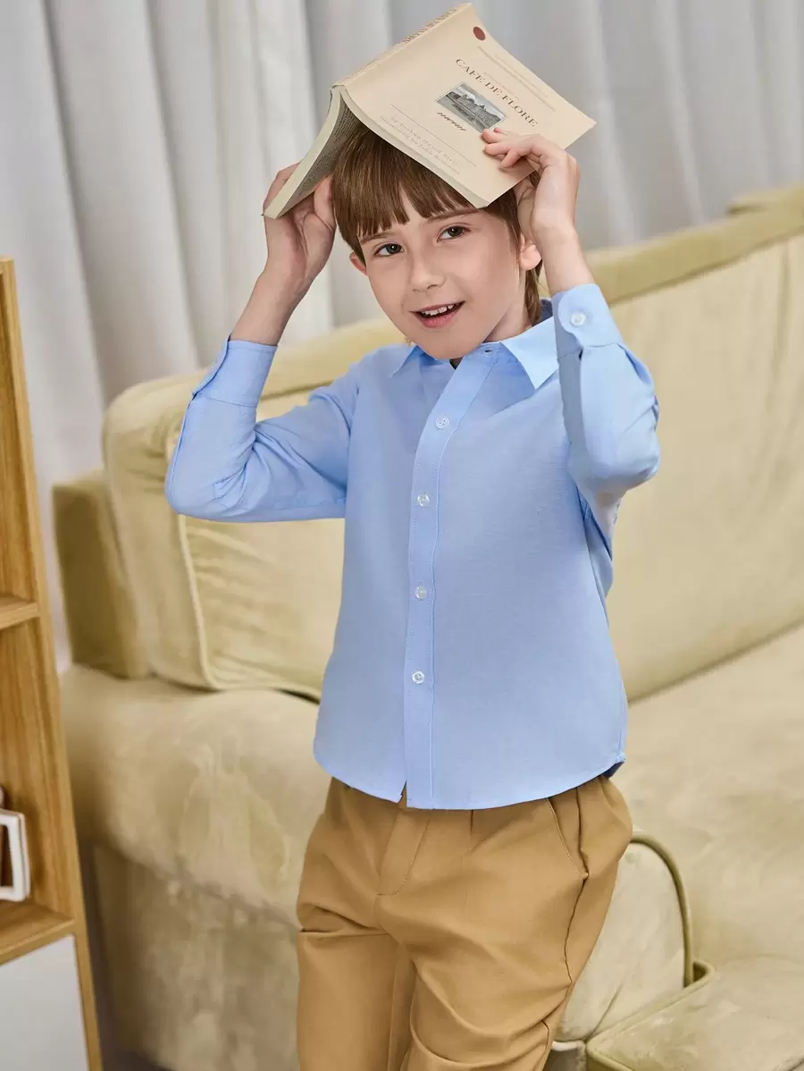 Tween Boy Blue Shirt, Classic Formal Wear For School Start, Graduation Season, Performances, Parties, Holidays