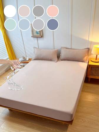 2/3 Stück wasserdichte Bettwäsche Set, Bettwäsche Set, Spannbettlaken Set, Bettüberwurf Set, hautfreundliche Matratzenauflage Set, weiche und bequeme Bettwäsche für Schlafzimmer, einfarbiges Laken Set, Unabhängigkeitstag Geschenk, Spannbettlaken mit tiefer Tasche, ganzjährig, für Doppelbett, Königinnenbett, Vollgröße, geeignet für Schlafzimmer, Schlafsaal, (1 Stück Spannbettlaken und 1/2 Stück Kissenbezug)