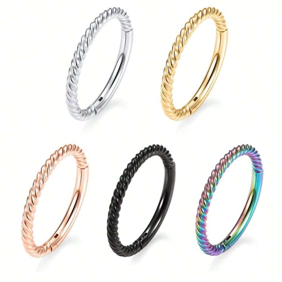 1-4 Pcs Stainless Steel Seamless Nose Rings/Piercing Jewelry, 6/8/10/12mm Twisted Unisex Punk Closed Hoop Earrings