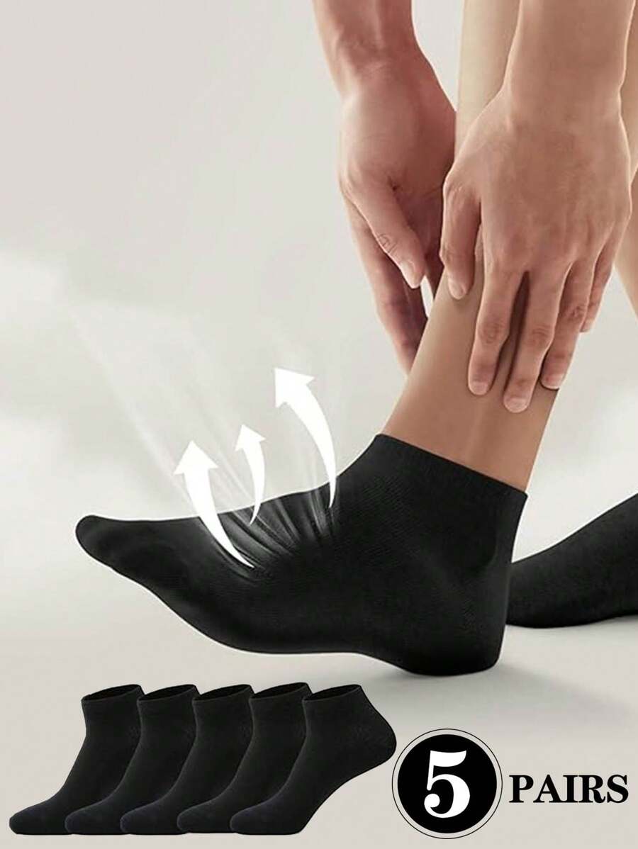 5 pares de calcetines negros tipo barco de baja altura, transpirables y de hombre, calcetines ligeros imprescindibles para viajes y vacaciones en verano