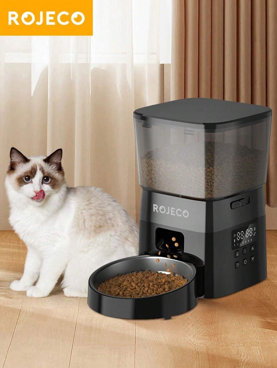 ROJECO ROJECO Automatic Cat Food Dispenser, 2 Liter Automatic Cat Feeder, Timer Feeder Program 1-6 Meal Control, Automatic Cat Feeder With Stainless Steel Bowl And Dual Power Supply, Automatic Feeder For Dogs And Cats, Adapter Not Included, Push Button Version WIFI Version Black