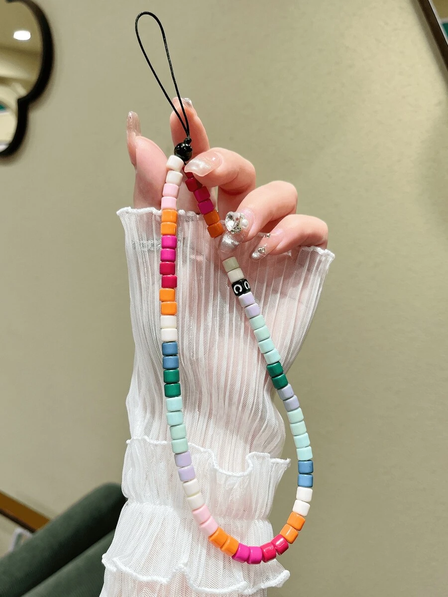 1pc Colorful Alphabet Resin Beaded Dopamine & Sunshine Lovely Ceramic Style Black Frosted Cute Girl Simple Style Mobile Phone Chain Keychain Earphone Strap Playful Cute Tulip Pearl Colorful Beaded Ins Lively Lovely Style Girl Simple Phone Case Lanyard Transparent Three-Dimensional Bead Simple Texture Bracelet Mobile Phone Chain Rope Gifts For Mother, Family, Friends, Birthday, Holiday Phone Charm