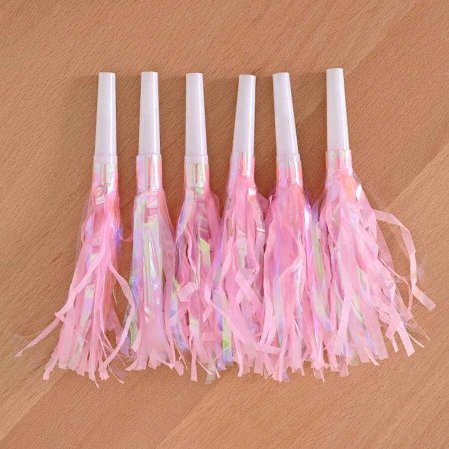 6pcs/Pack Pink Tassel Whistle Horn For Adult Party, Birthday Party, Cheerleading,Wedding Whistles, Small Gift,Christmas,Valentine's Day, Birthday, Party Horn A Variety Of Color Whistles Creative Small Gifts