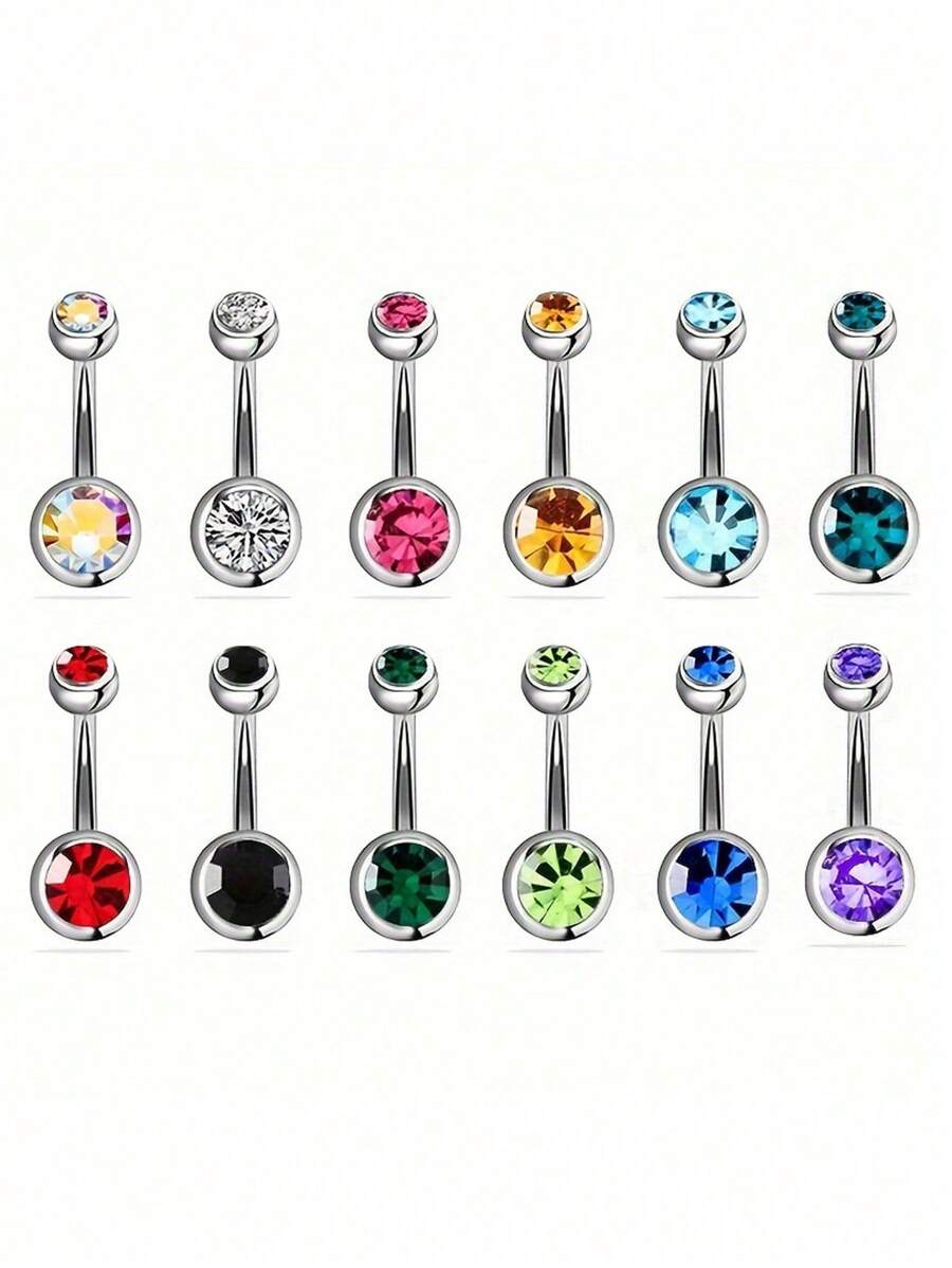 12 pièces Anneaux de piercing pour nombril simples en acier inoxydable de couleur aléatoire