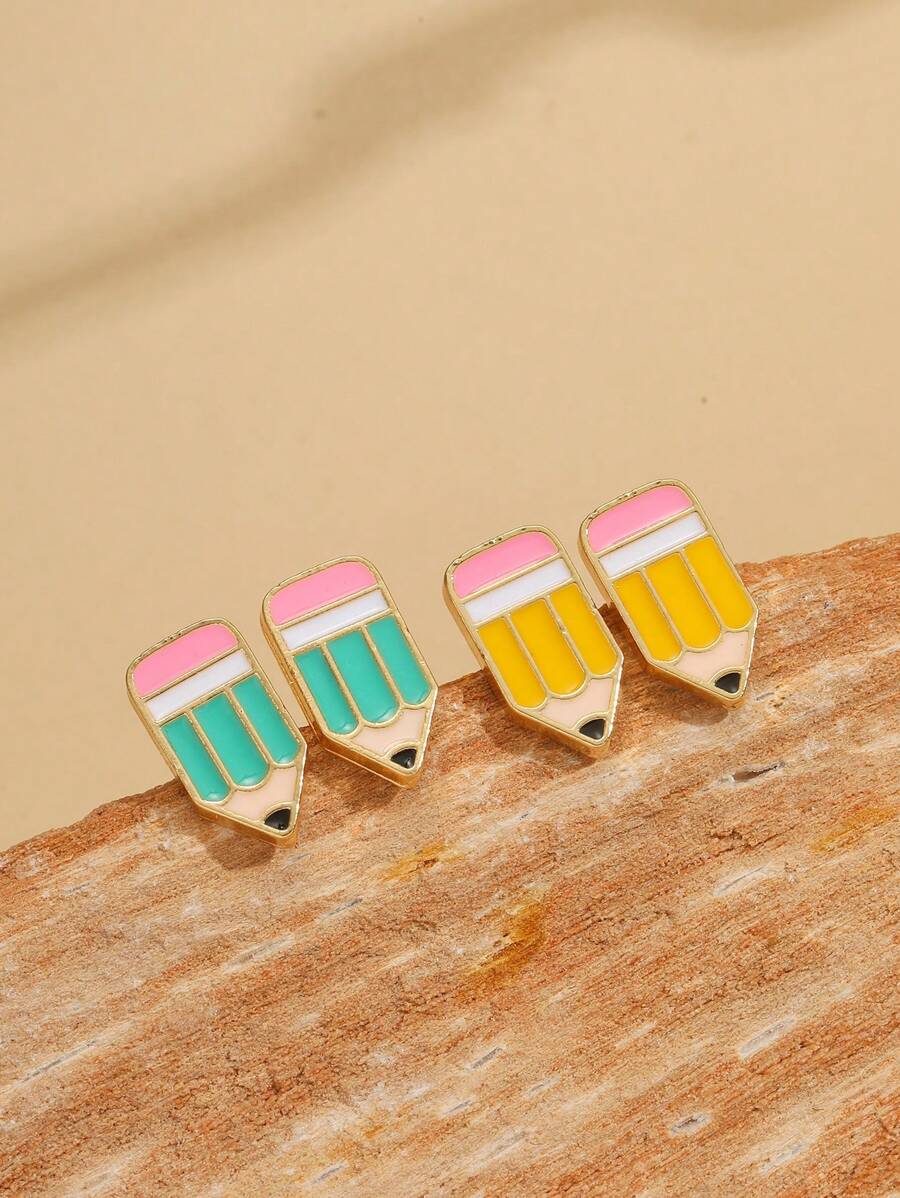 1 par de pendientes en forma de lápiz para gota, regalo para el Día de los Maestros y Temporada de Graduación, estilo de campus