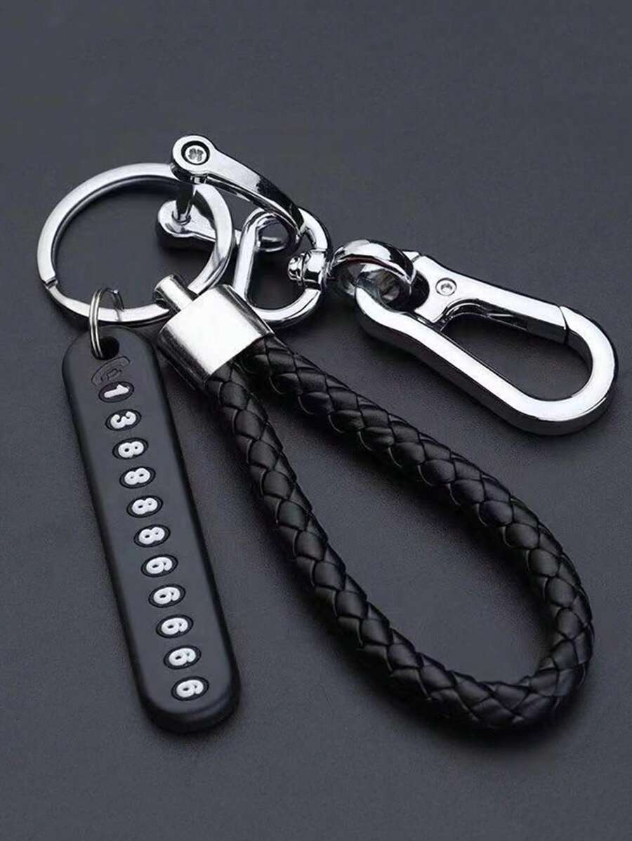 1pc Mobile Number Tag Braided String Car Key Anti-Lost DIY Pendant For Men And Women, 8-Shaped Keychain Car Accessories Bag Charm School