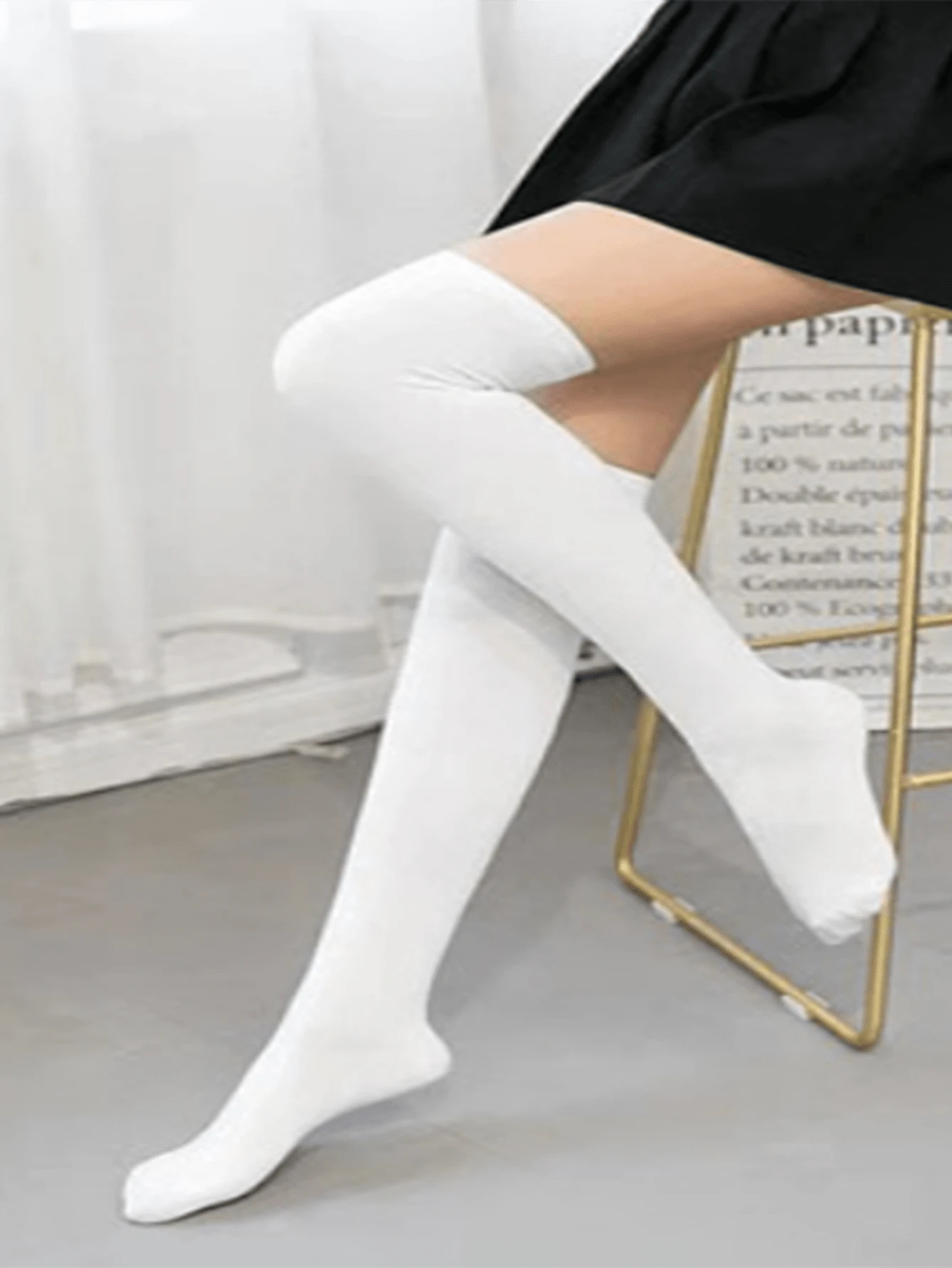 1 Par de Calcetines Largos Sobre la Rodilla de unicolor Gruesos, Estilo Escolar JK para Mujeres/Estudiantes