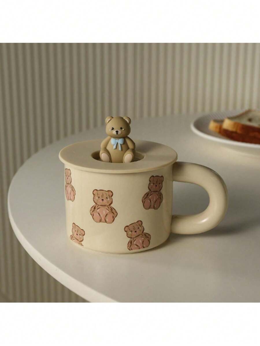 1pc Ceramic Mug With Cute Cartoon Bear Design, 330ml For Home Use Back To School