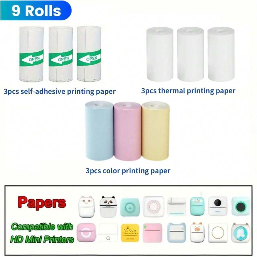 Mini Thermal Printer, Sticker Paper Included, Printable For Images, Photos, DIY Albums, Notes, Lists And Memos, Compatible With PCs And Smartphones Back To School