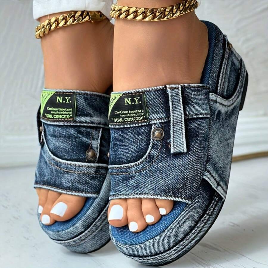 Women's Fashion Platform Wedge Asymmetrical Color Sandals, Open Toe Anti-Slip Outdoor Casual Comfortable Slippers