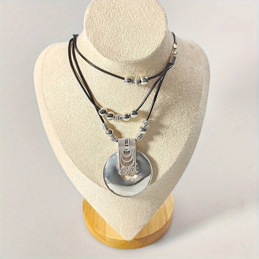 1 Stück bohemian Strand-Stil Legierung runde Anhänger Halskette, Personalisierte Frauen Halskette Party Geschenk