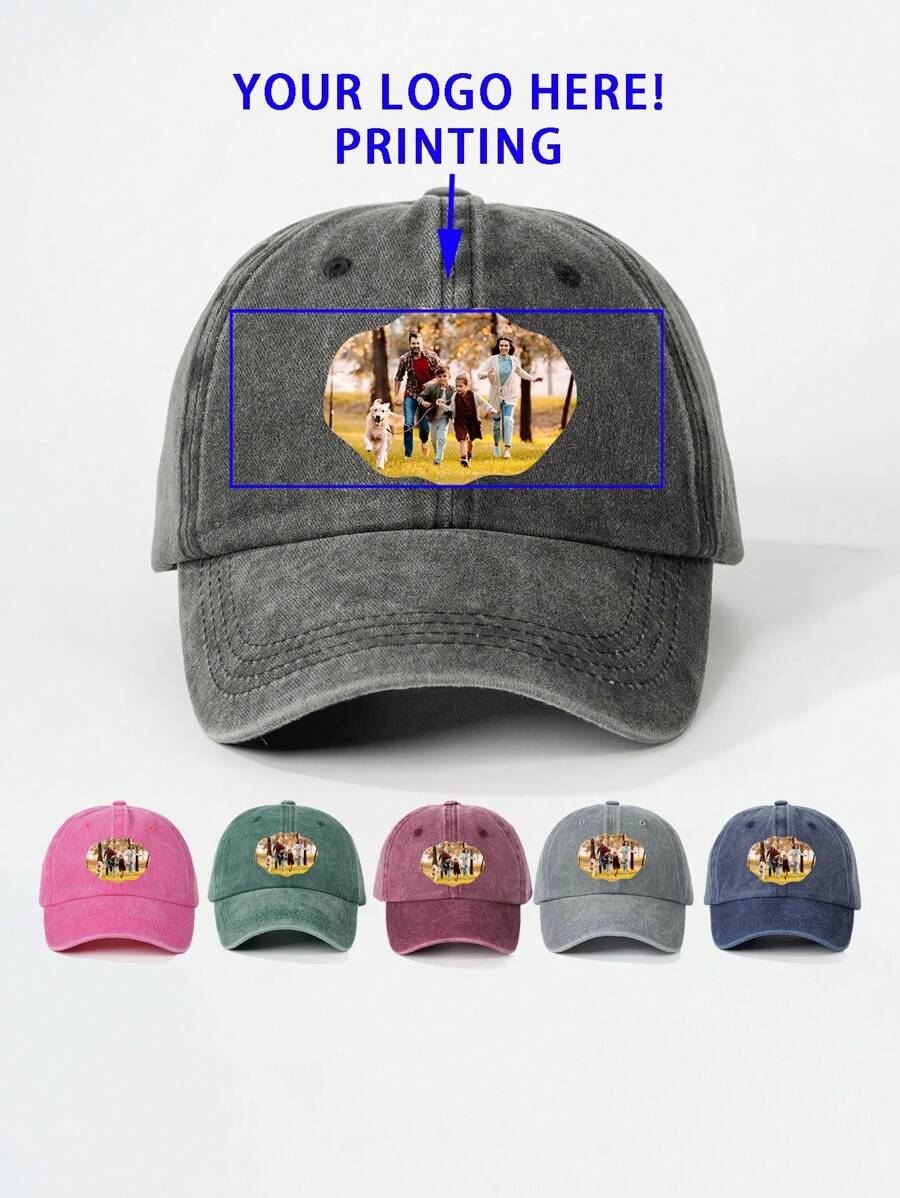 Customizable Photo Printed Baseball Cap, Unisex Washed Dad Hat For Outdoor Activities
