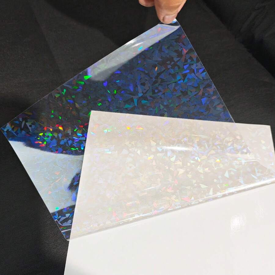 50 Blatt Zerbrochenes Glas Holografischer Aufkleber Papier 2.9*4.1 Inch Glitzer Klar Holografisches Überlaminierungsfilm Selbstklebende Vinyl Blätter Schulanfang, Schulanfang, Schulmaterial