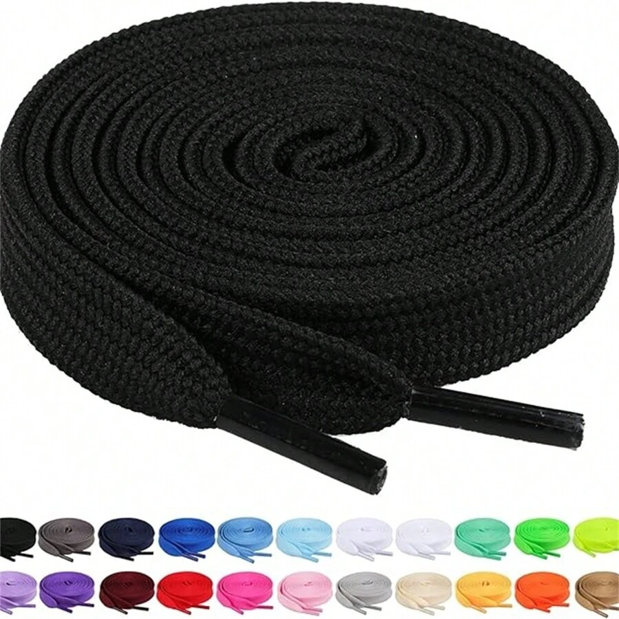 1pair Solid Color Double-Layered Versatile Shoelaces For Sneakers, Flat Shoes And White Shoes