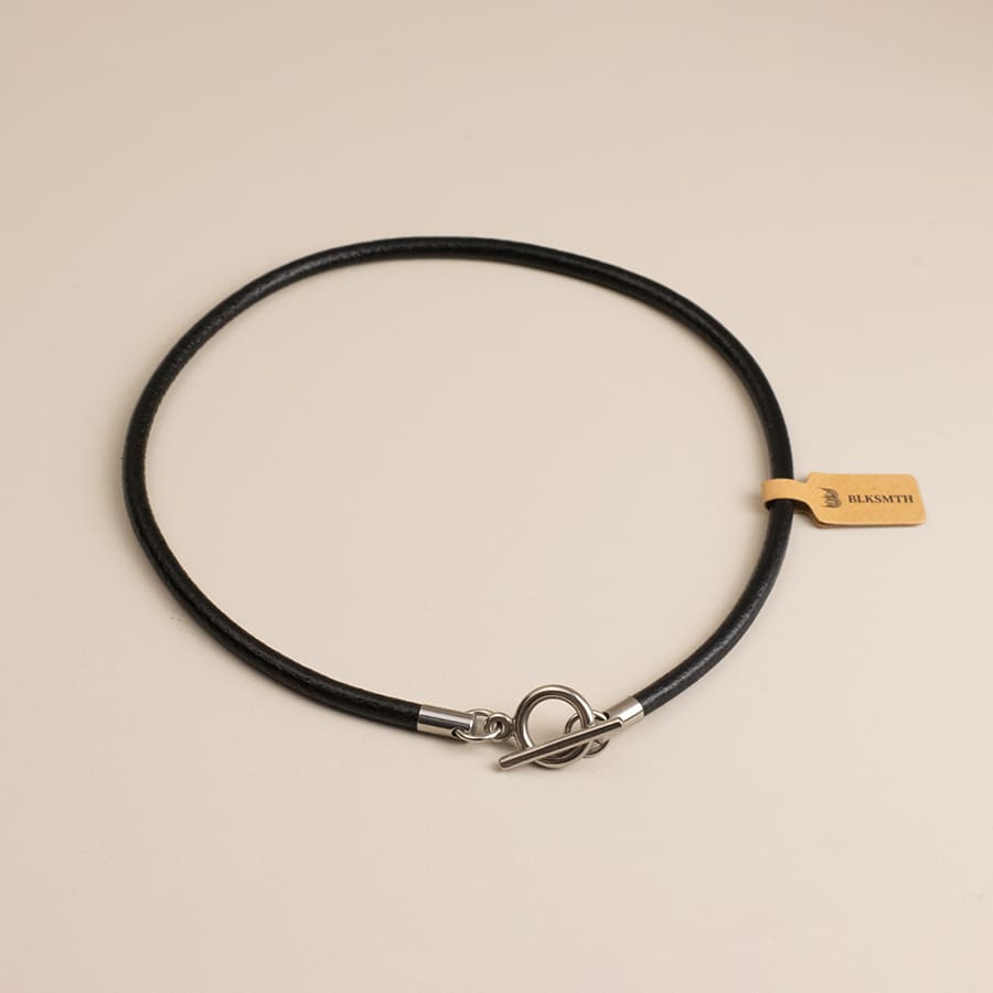 BLKSMTH BLKSMTH Women's Classic Black Leather OT Buckle Choker Necklace