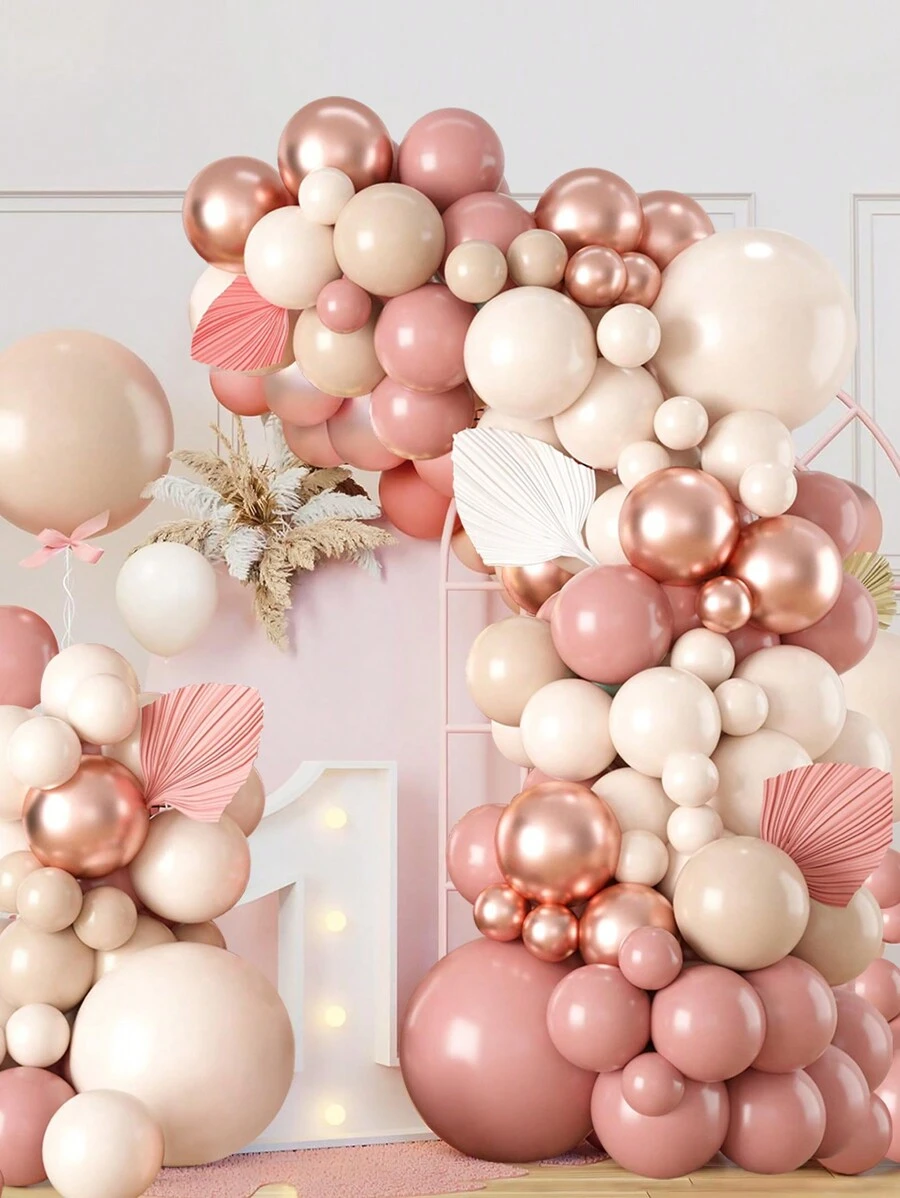 100 Peças Kit Arco de Guirlanda de Balões Rosa Retrô com Dourado Rosé, Conjunto de Decoração de Balões de Látex para Aniversário de Princesa, Casamento, Decoração, Estilo Retrô Festa de Aniversário Feminina, Decoração de Arco de Balões
