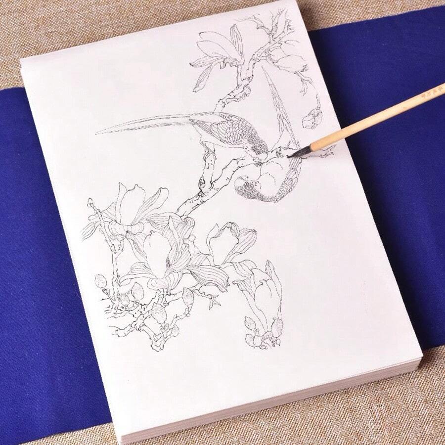zhenyan 1 Set (95 Sheets) Zhenyan Mica Xuan Paper For Bird And Flower Gouache Painting Draft, Pen-And-Wash Painting And Practice, Suitable For Beginners Back To School