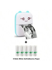Blue Printer With 5 Rolls White Sticker