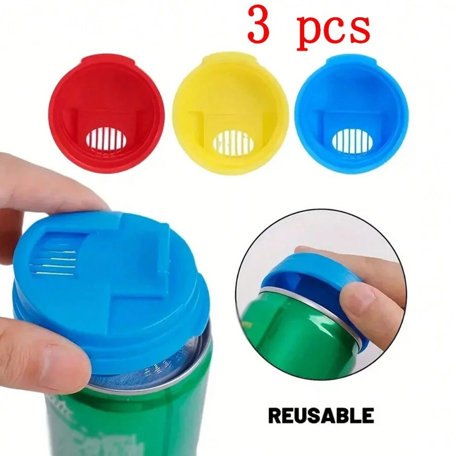 3Pcs, Beverage Can Covers, Reusable Leakproof Drink Can Lids Protector, Bottle Top Lid Soda Saver Caps, Top Can Cover, Drink Soda Lid Cap Bottle Stopper Flip Protector Reusable, Kitchen Tools, Kitchen Accessories, Kitchen Gadgets