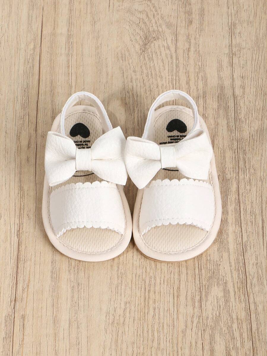 Sandali piatti in PU con fiocco a tinta unita per ragazze, suola in gomma antiscivolo, scarpe dolci e adorabili per principesse, adatte per primavera ed estate