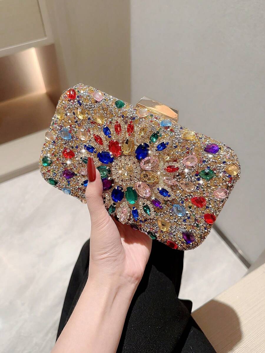 Sac de soirée Moonlit EveBag pour femmes, sac à main scintillant et à strass pour fête, sac à main en boîte pour robe de cocktail