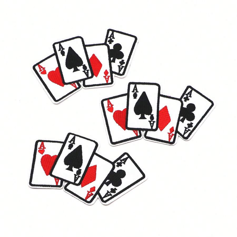 3pcs Poker Card Embroidered Fabric Patch Badge DIY Clothing Pants Hat Bag Shoe Decoration Iron On Patch Summer, School
