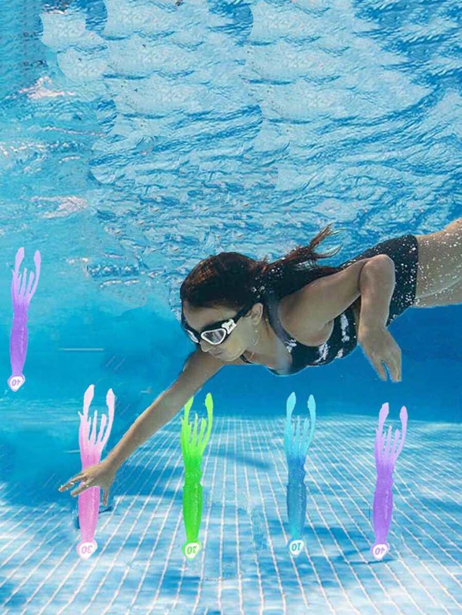 4 bucăți din material PVC cu culori aleatorii pentru piscină și jucării cu apă, jucării de scufundare în formă de calmar de 5,9 inci, jocuri de petrecere pentru adulți potrivite pentru Halloween/Crăciun/Ziua Recunoștinței