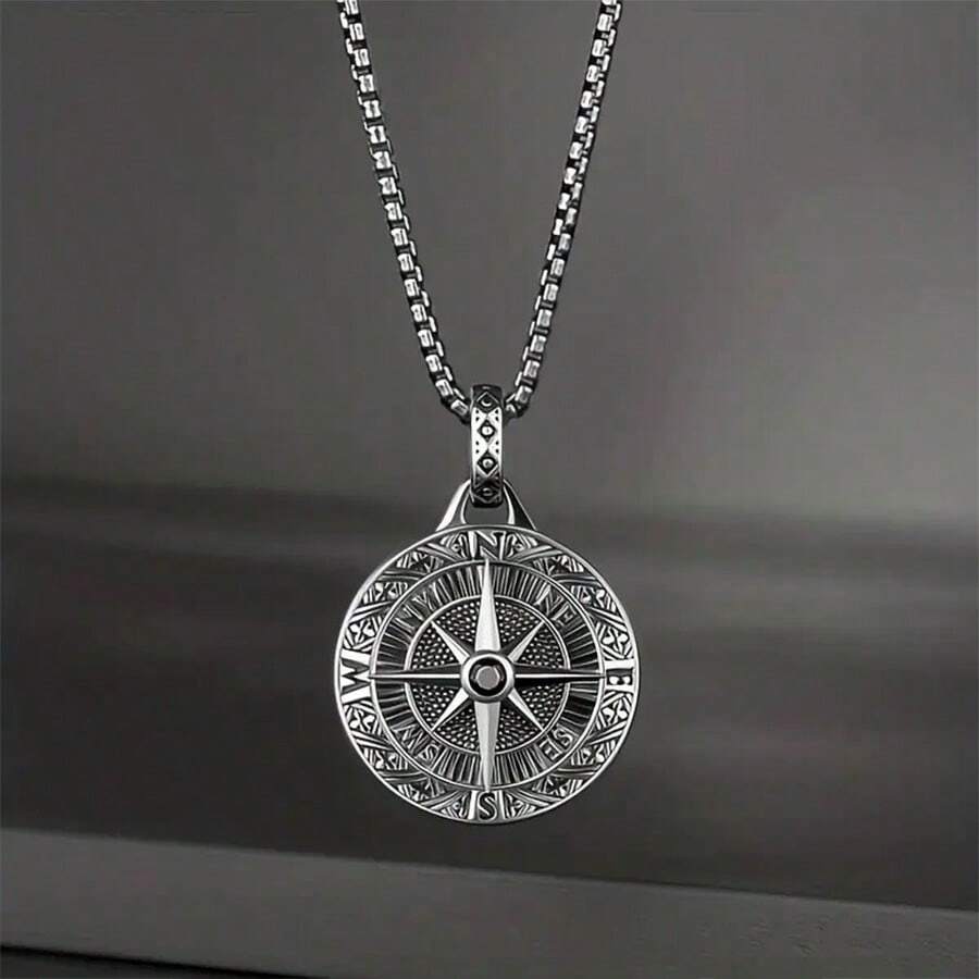 1pc Unisex Vintage Norse Compass Necklace, Casual Pendant Jewelry For Men, Women Halloween Fathers Day Gift School