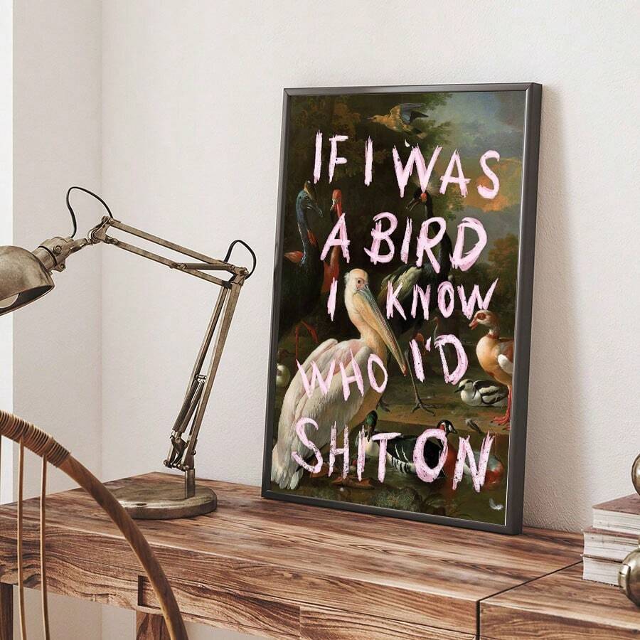 1pc Vintage (Als ik een vogel was, wist ik wie ik zou zijn) Grappige slogan canvas poster, retro toekan oliedruk schilderij canvas muur kunst schilderijen, geschikt voor woonkamer, slaapzaal, slaapkamer, woonkamer, kantoor wanddecoratie, geen frame
