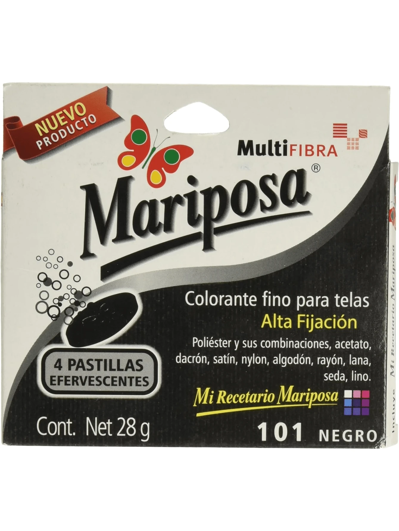 Mariposa Colorante Para Ropa, Pastilla De Color Negro Numero 101, 4 Pastillas,