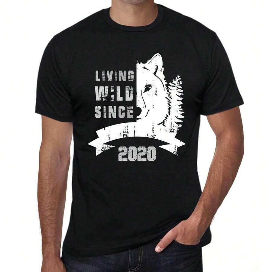 T-shirt da uomo Living Wild Since 2020 – Living Wild Since 2020 – T-shirt grafica 4 anni Idea regalo 4° compleanno Vintage Anno 2020 Novità