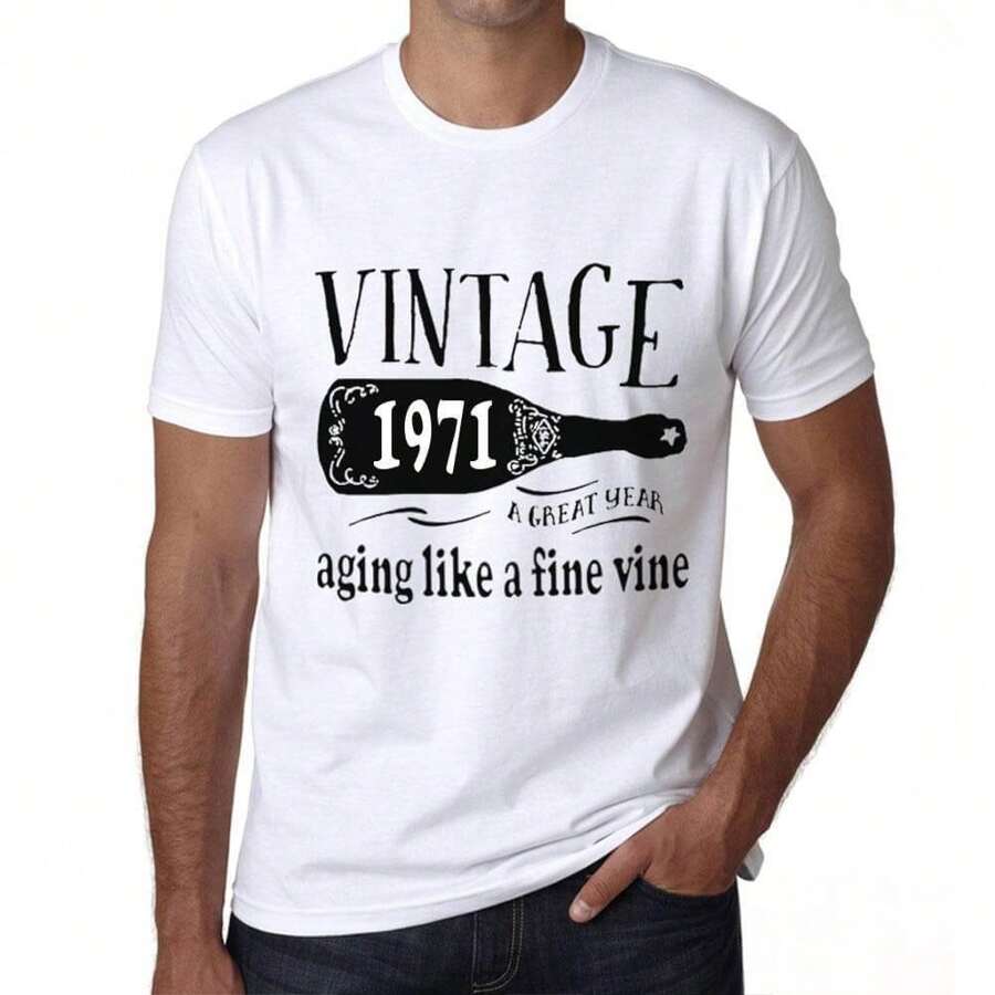T-shirt męski Starzenie się jak dobre wino 1971 – Starzenie się jak dobre wino 1971 – 53 lata T-shirt z grafiką Pomysł na prezent 53. urodziny Vintage Rok 1971 Nowość