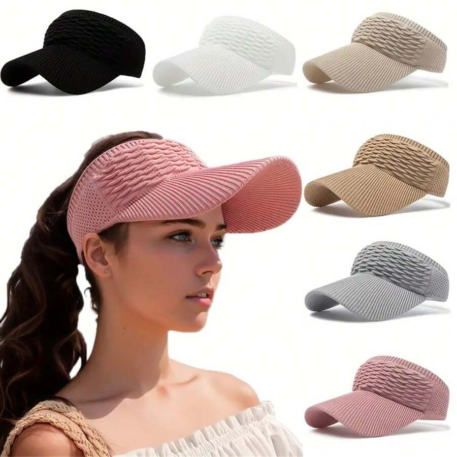 1pc Summer Women's Casual Elastic Knitted Cap, BreathableEmpty Top Sunshade Hat Outdoor Sports Hat Sun Hat Golf Beach Hat Beach Essential