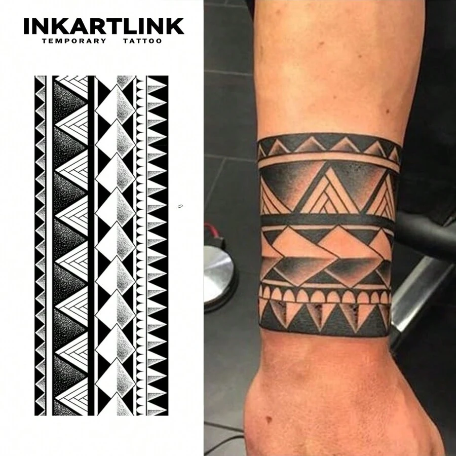 INKARTLINK Tatuaje temporal de estilo oscuro, tipo brazalete, vikingo, geométrico con tecnología revolucionaria de 15 días. Tatuaje semipermanente, duradero, resistente al agua, con apariencia auténtica del tatuaje. Hecho a base de vegetales.,tatuajes maquina para tatuar tatuajes falsos