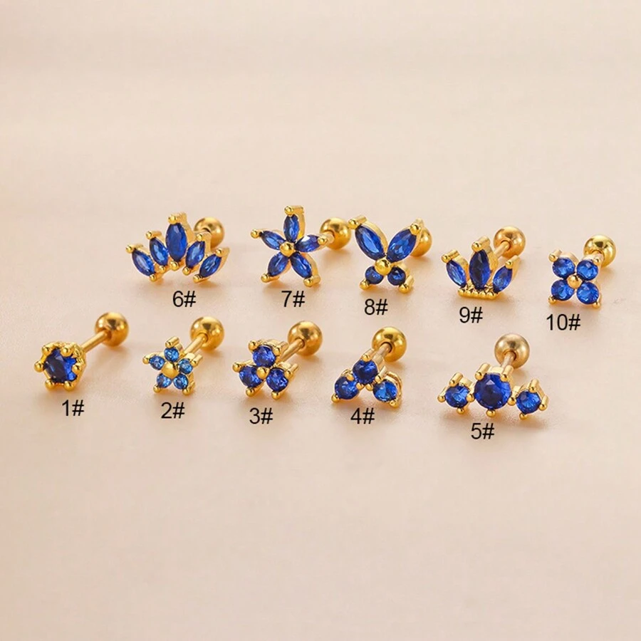 1 Peça Brinco de Pressão com Coroa de Flor Azul e Borboleta, Joia de Aço Inoxidável para Mulheres, Presente de Moda e Dia dos Namorados