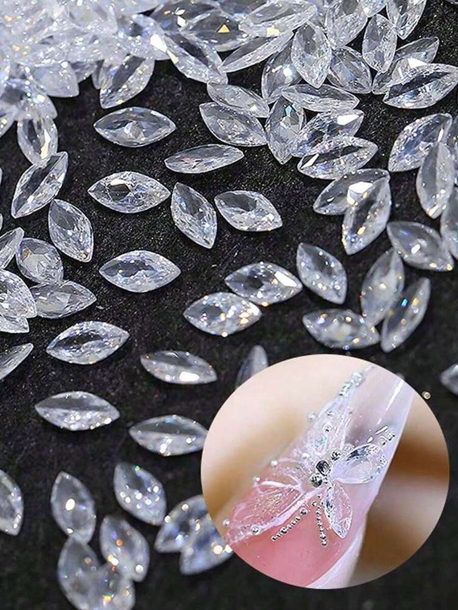 50 piezas de diamantes de imitación marquesa con base afilada para arte de uñas con fondo claro, hace usted mismo encantos de uñas, joyas de uñas, suministros de uñas decoración uñas