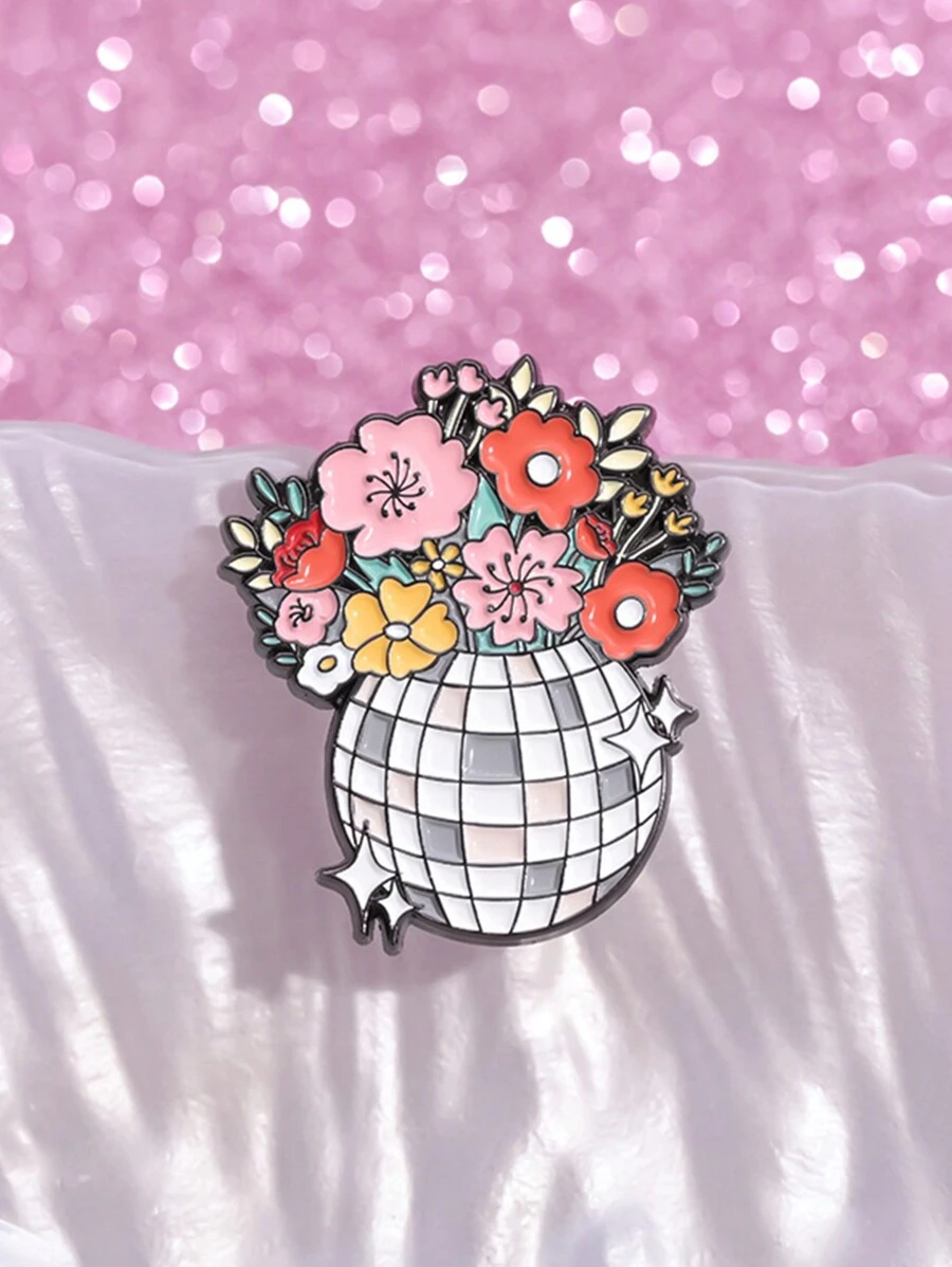 1 pièce Broche à émail Floral Disco Ball, Broches de fleurs personnalisées de broches d'étoiles, Badges de revers de dessin animé, Bijoux musicaux Cadeaux pour les fans et les amis