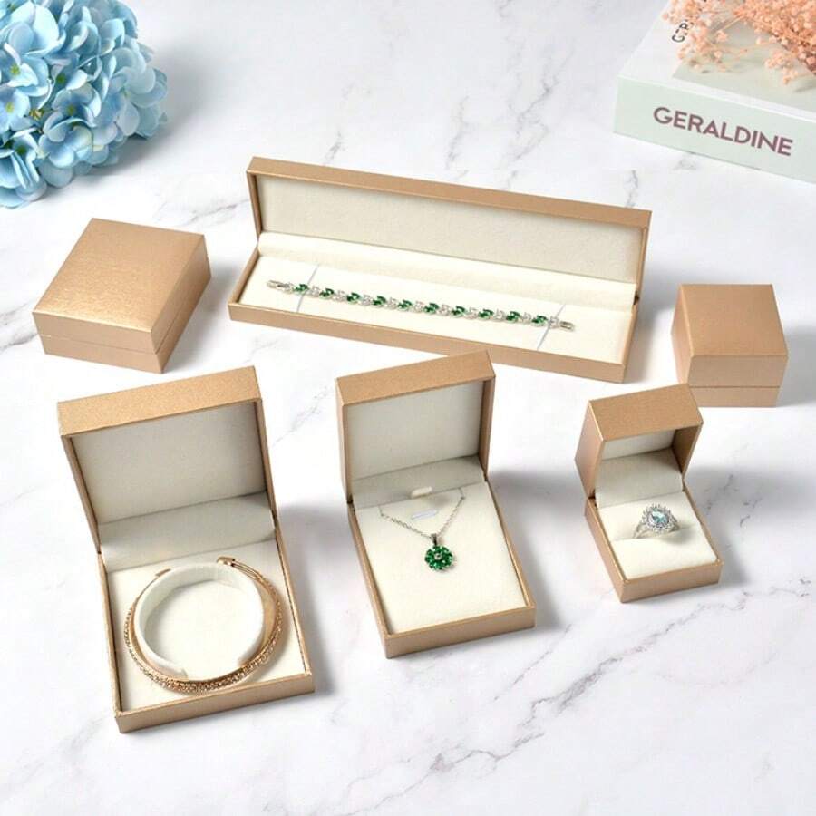 1pc Gold Faux Leather Ring/Bracelet/Necklace/Jewelry Storage Box