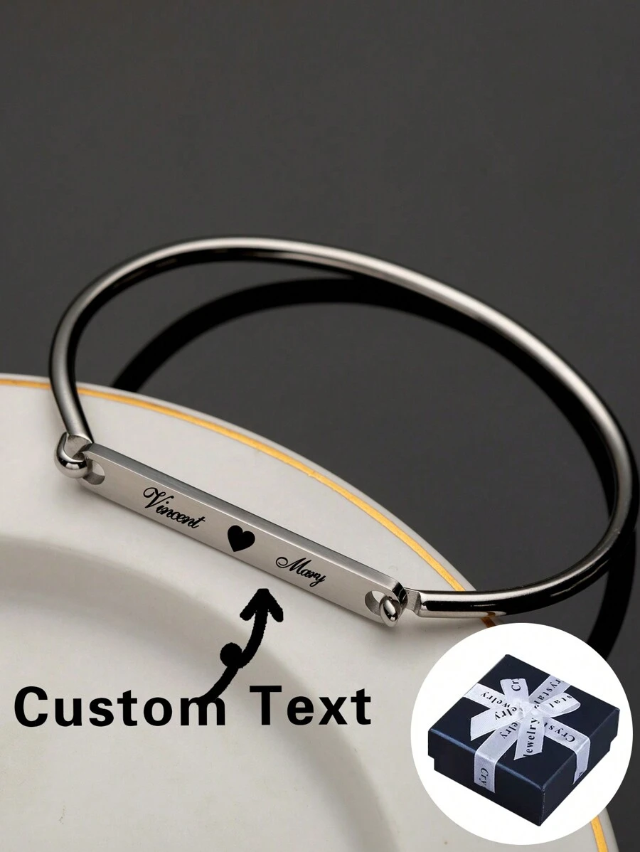 Personalized Minimalist Stainless Steel Name Engraved Bracelet For Men And Women, Customized With Multiple Names. Ideal For Mother's Day, Valentine's Day, Birthday, Anniversary, Graduation, Christmas, Or As A High-End Gift For Family Members. Perfect Gift For Lovers, Friends, Moms, Dads.