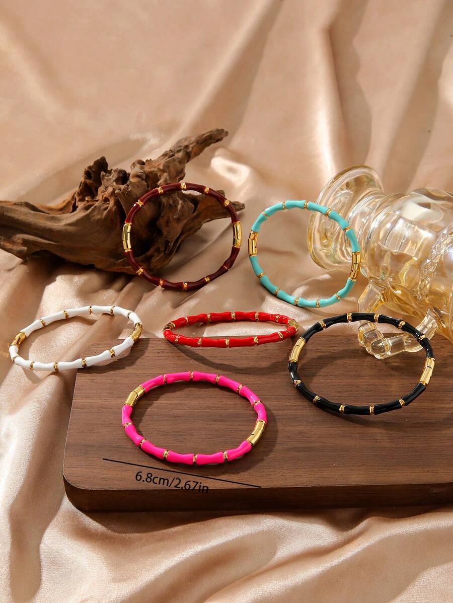 1 peça Pulseira Feminina de Aço Inoxidável Banhada a Ouro 18K com Design do Bambu e Pingos de Óleo, Adequada para o Trabalho, Festa e Encontros