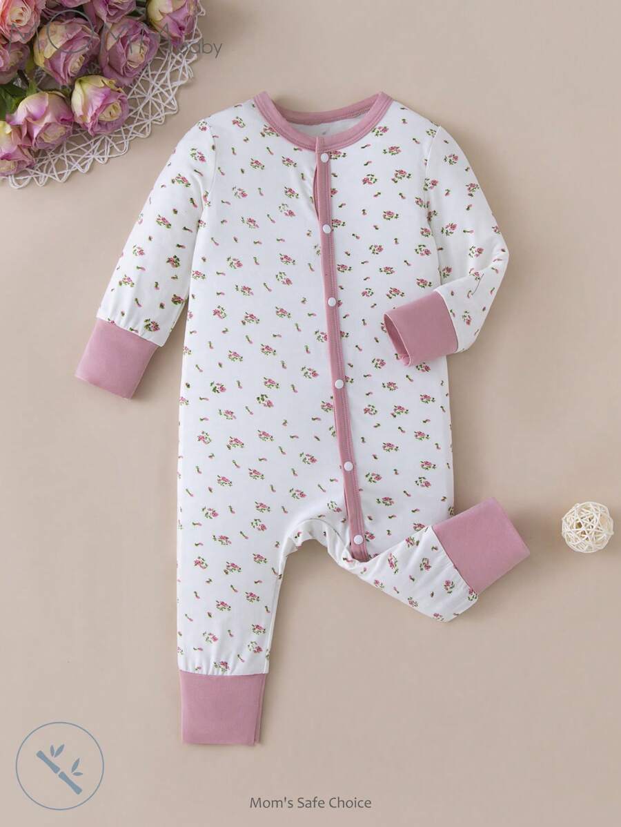 MommBaby Ranpis de bebé niña de fibra de bambú con estampado patchwork de flores pequeñas, ropa de bebé recién nacido utilizable en las cuatro estaciones, traje de gateo para infantes