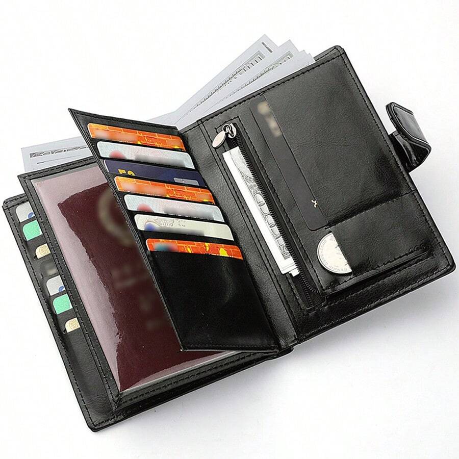 Portefeuille homme vintage, porte-carte de permis de conduire, sac multifonctionnel grande capacité pour passeport, pochette unisexe avec sangle poignée, petit portefeuille pour homme