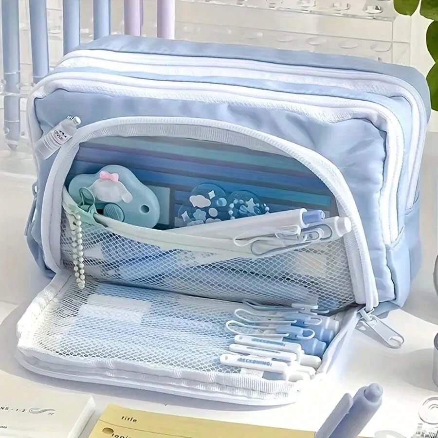 1pc Stationery Bag, Pencil Case, Large Capacity Pencil Case, Handheld Pencil Case, Stationery Box, Cosmetics, Portable Gifts, Suitable For Office, School, Youth, Girls, Boys, Men, Women, Adults Back To School Essentials, Creative Gift For Thanksgiving, Christmas, Birthday Halloween Decoration, Back To School, School Supplies, Pencil Pouch, School Bag