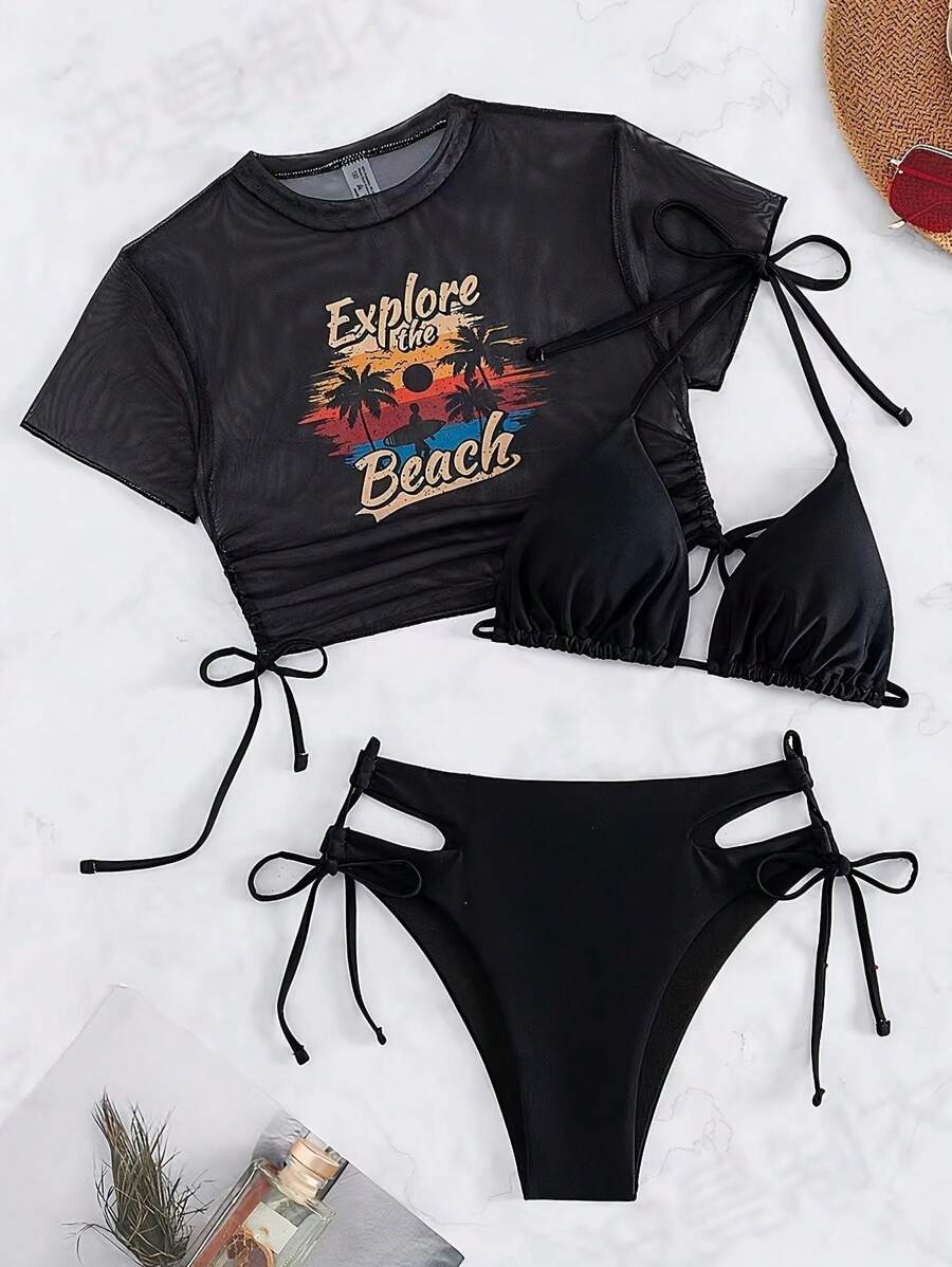 New European And American Style Solid Color Top Print Separate Bikini Set Pcs Shein Eur