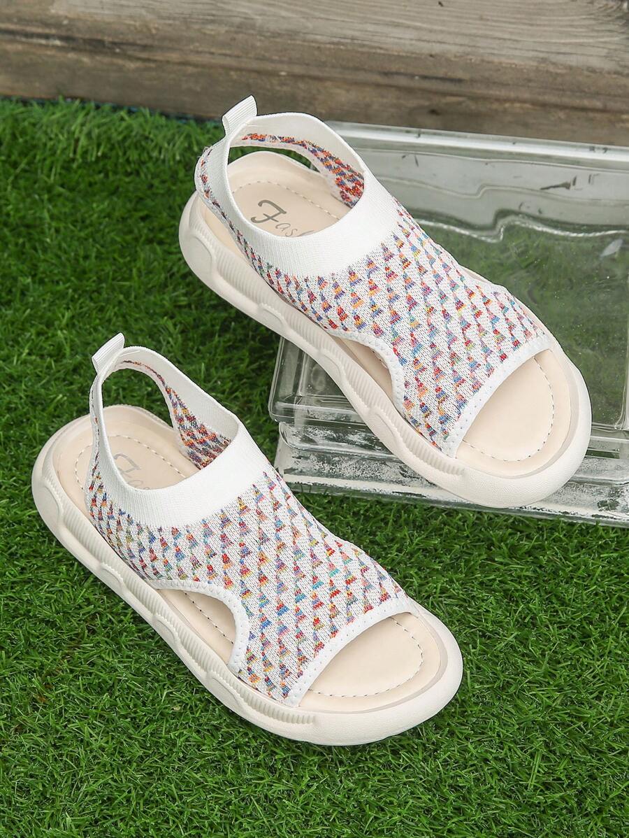 Sandale casual plate, cu vârf deschis, respirabil, comerț exterior, la modă, stil european și american, mărime mare, pantofi de plajă, stil sport, femei, stil nou pentru vară, mărime plus, sandale romane scobite pentru fete.