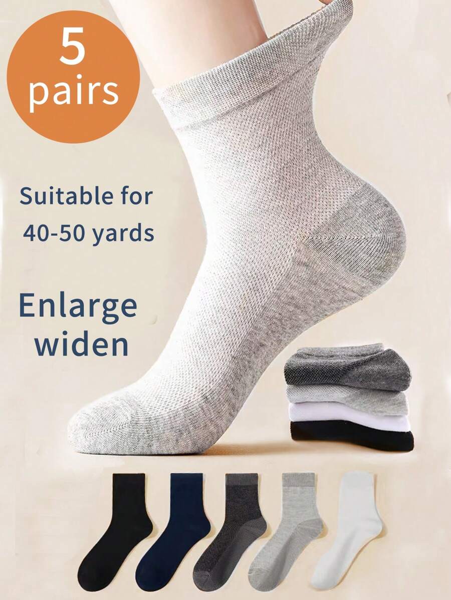 5 pares de meias masculinas Plus Size de bocas soltas e finas com malha fina, meias respiráveis com superfície de rede oca para o verão.