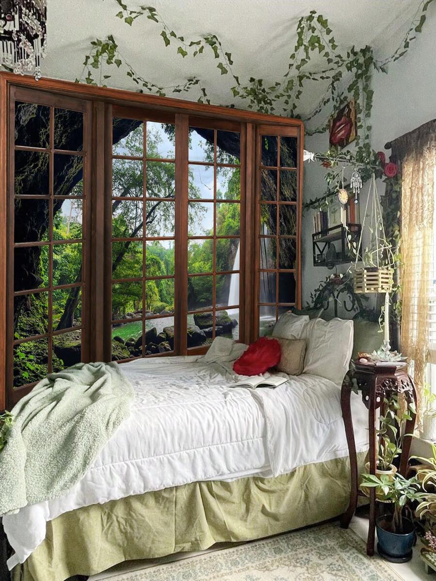 1pc Forest Landscape Printed Tapestry, Modern Style Polyester Square Decorative Tapestry, Suitable For Living Room And Bedroom Decoration, Flag For Room, Room Decor, Tapestry, Wall Decor, Wall Art ,Room Stuffs, Flags For Room, Home Decor, Tapestry, Wall Tapestry